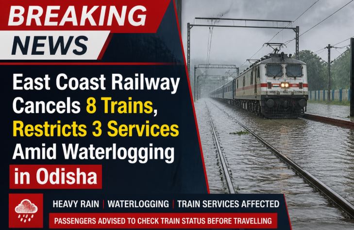 East Coast Railway Cancels 8 Trains, Restricts 3 Services Amid Waterlogging in Odisha